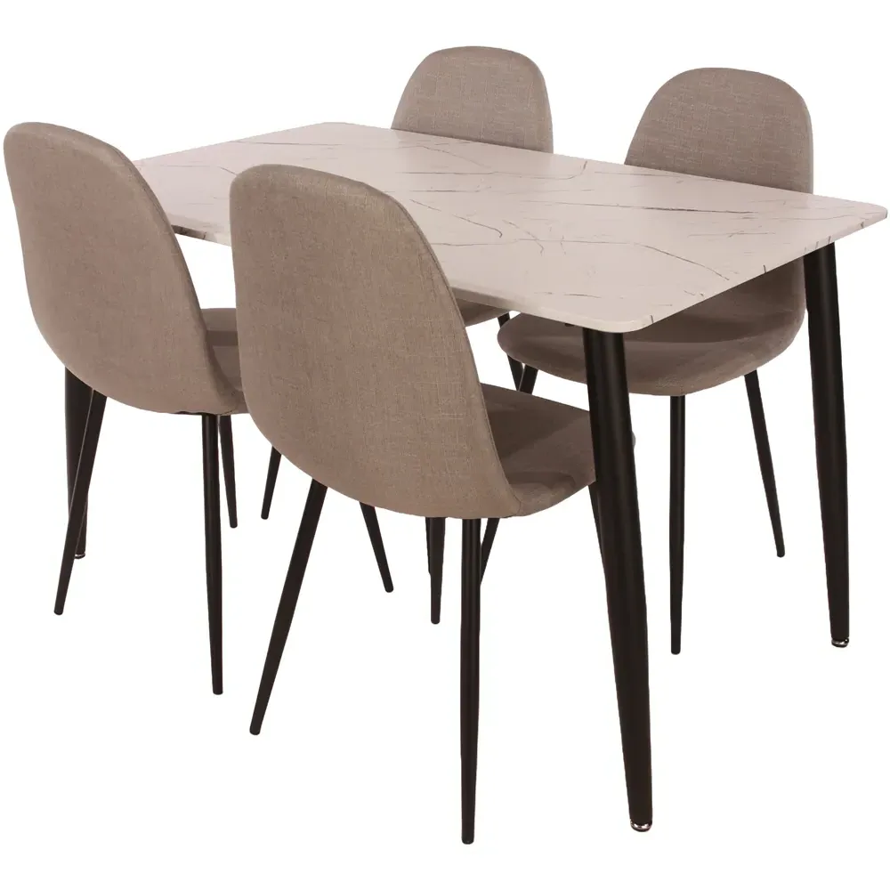 Aspen 4 Seater Rectangular Dining Set - White Marble Effect