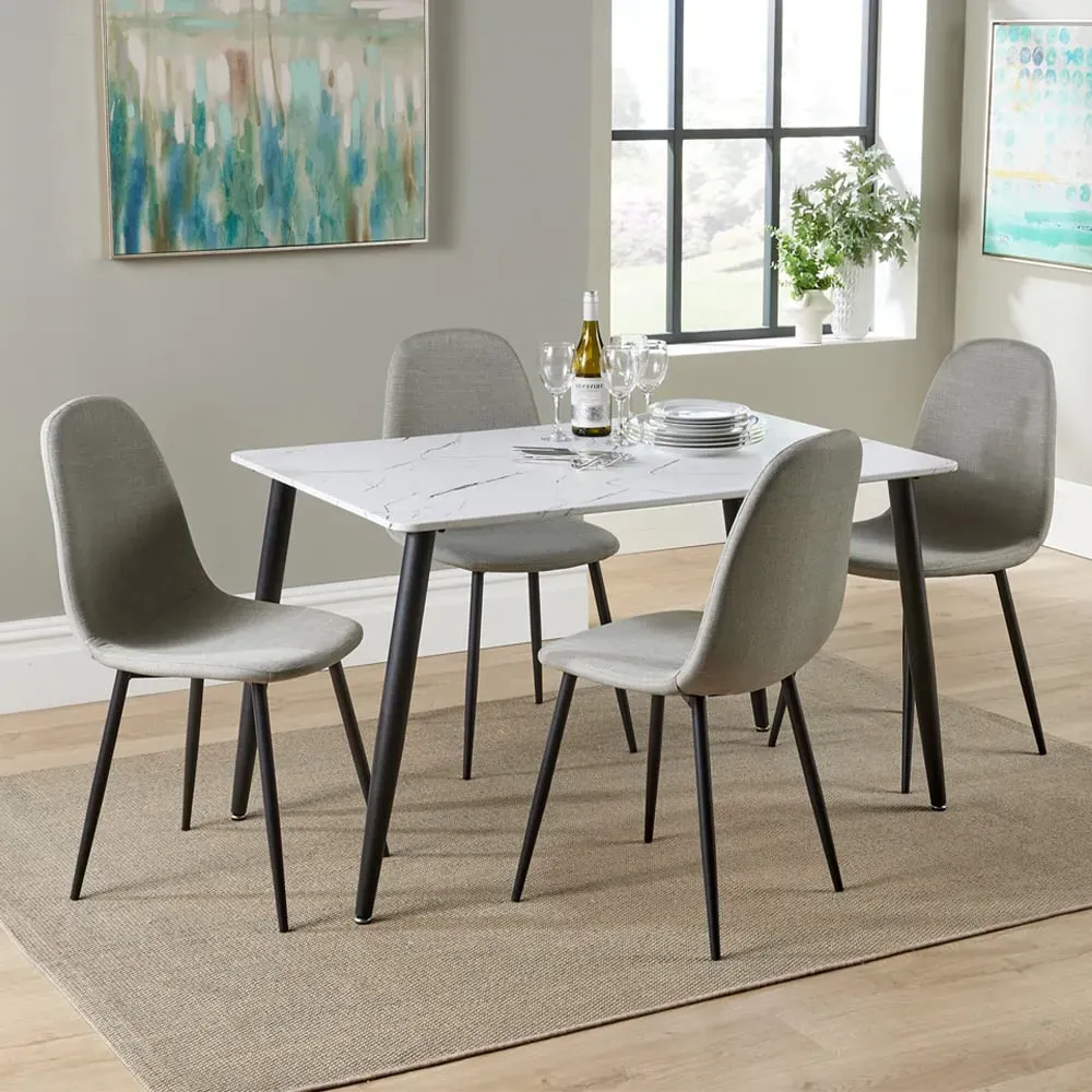 Aspen 4 Seater Rectangular Dining Set - White Marble Effect