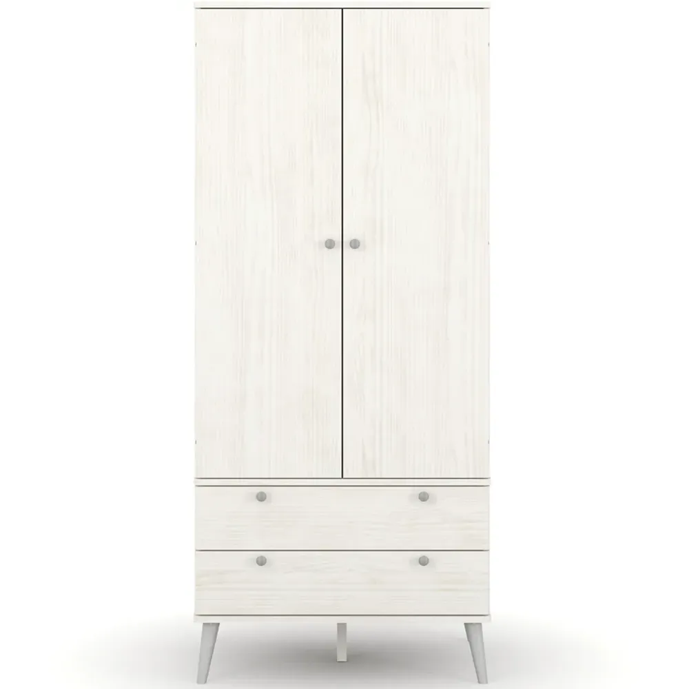 Augusta Curve 2 Door 2 Drawer Wardrobe - White, Pine