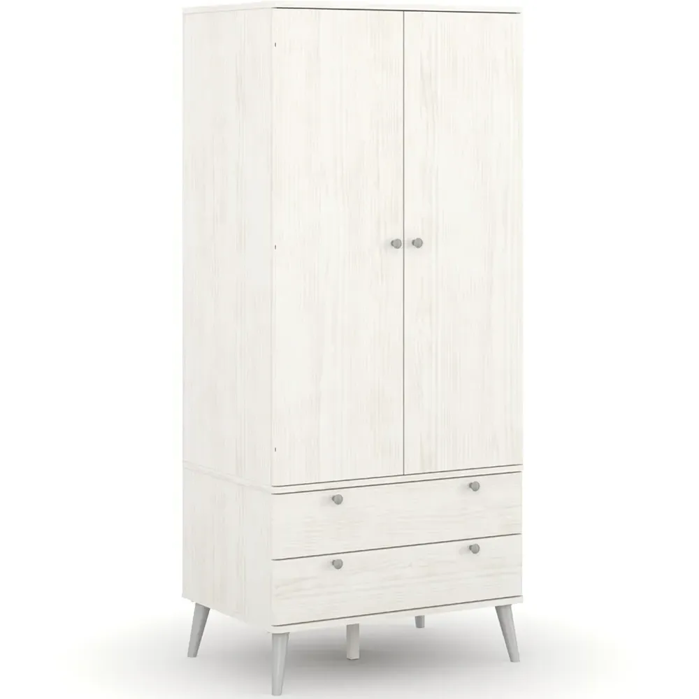 Augusta Curve 2 Door 2 Drawer Wardrobe - White, Pine