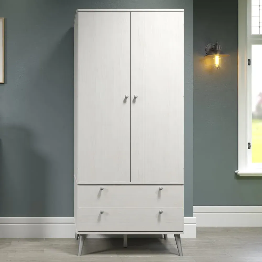 Augusta Curve 2 Door 2 Drawer Wardrobe - White, Pine