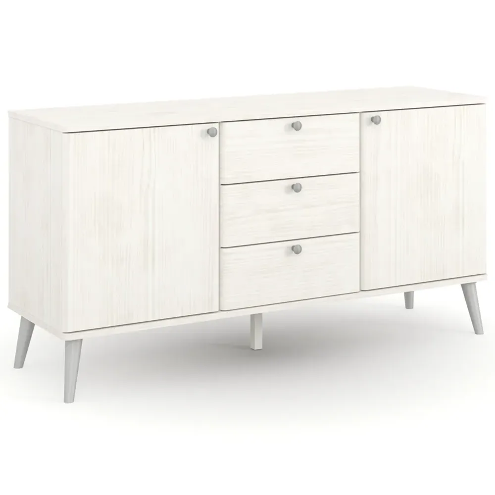 Augusta Curve 2 Door 3 Drawer Medium Sideboard - White, Pine