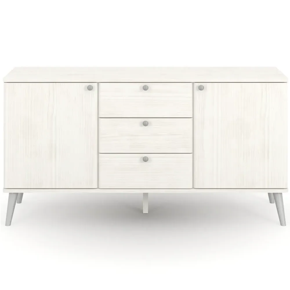 Augusta Curve 2 Door 3 Drawer Medium Sideboard - White, Pine