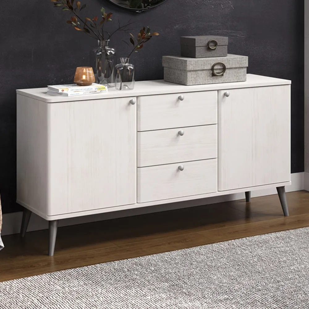 Augusta Curve 2 Door 3 Drawer Medium Sideboard - White, Pine