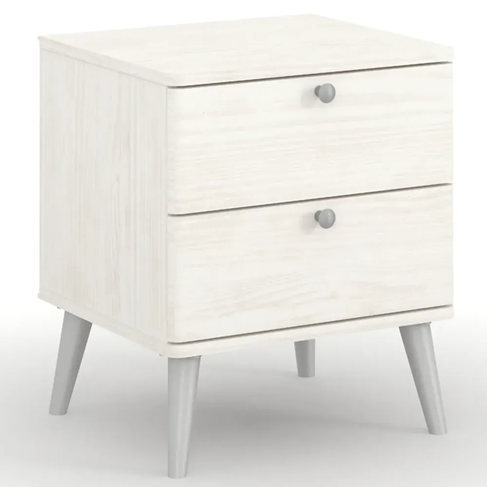 Augusta Curve 2 Drawer Bedside Table - White, Pine