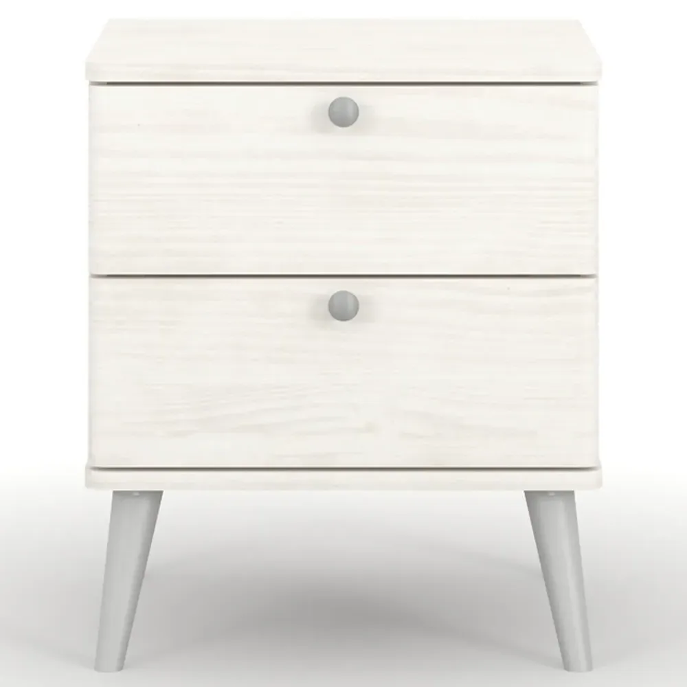 Augusta Curve 2 Drawer Bedside Table - White, Pine