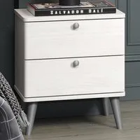 Augusta Curve 2 Drawer Bedside Table - White, Pine