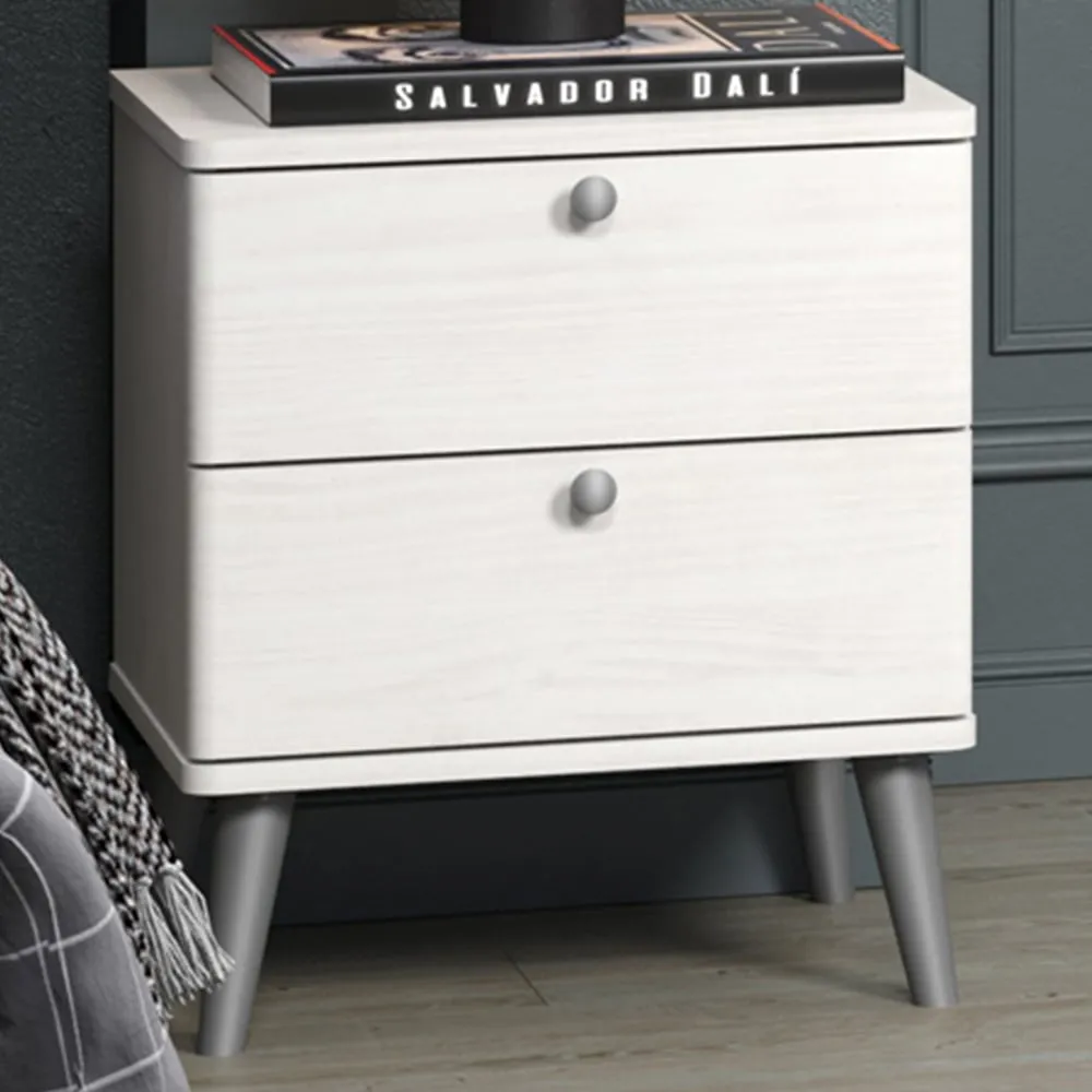 Augusta Curve 2 Drawer Bedside Table - White, Pine