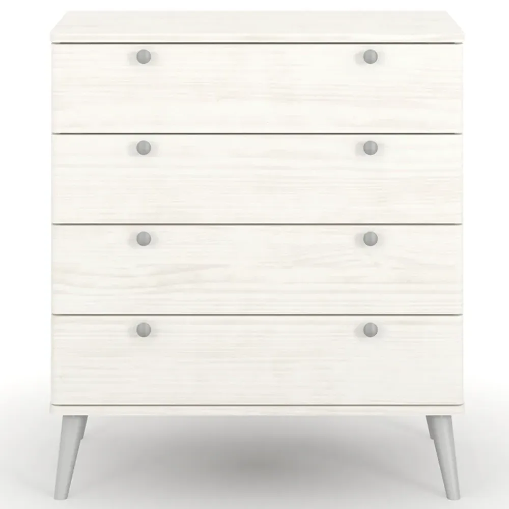 Augusta Curve 4 Drawer Chest of Drawers - White, Pine