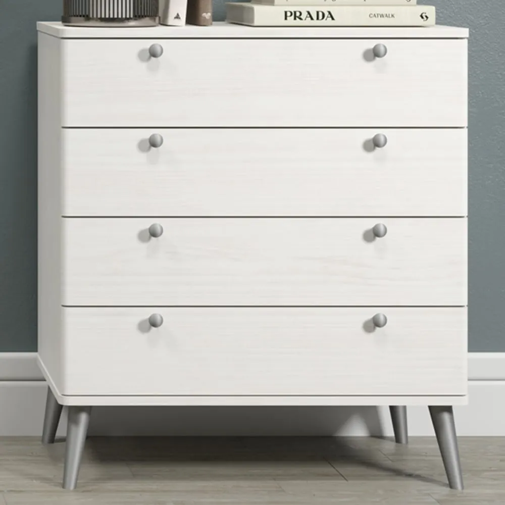 Augusta Curve 4 Drawer Chest of Drawers - White, Pine