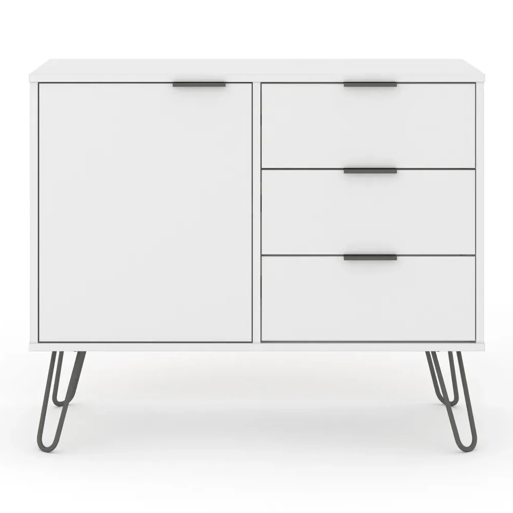 Augusta Single Door 3 Drawer Small Sideboard - White