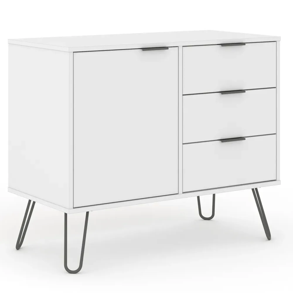 Augusta Single Door 3 Drawer Small Sideboard - White