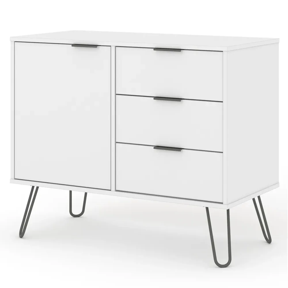 Augusta Single Door 3 Drawer Small Sideboard - White