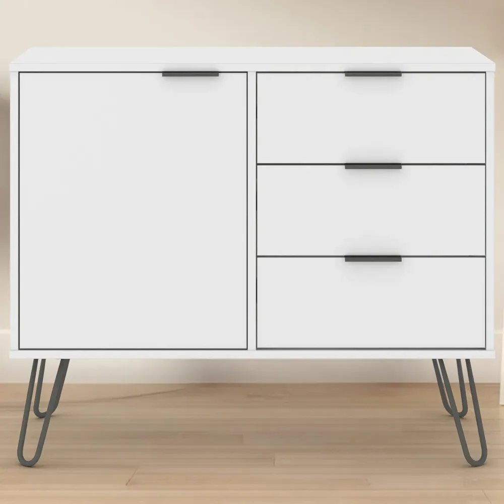 Augusta Single Door 3 Drawer Small Sideboard - White image