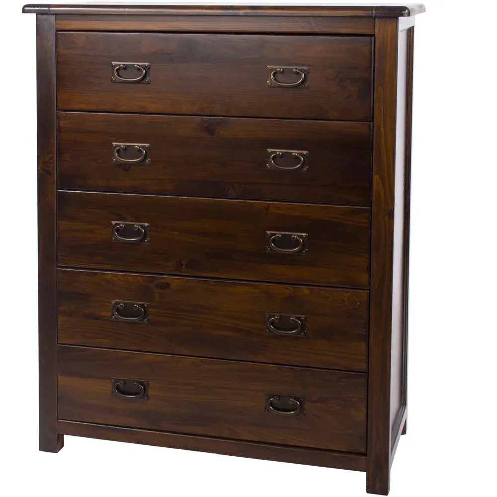 Boston 5 Drawer Chest of Drawers - Brown