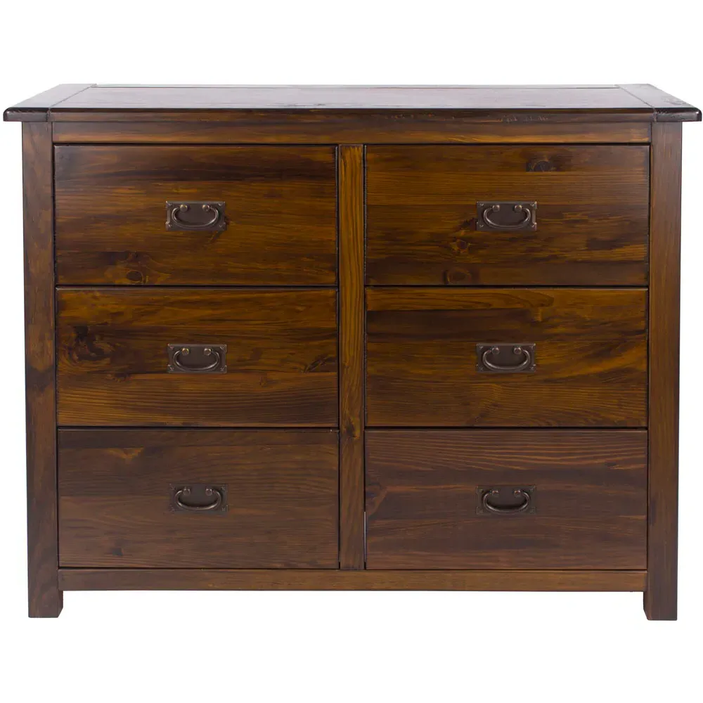 Boston 6 Drawer Wide Chest of Drawers - Brown