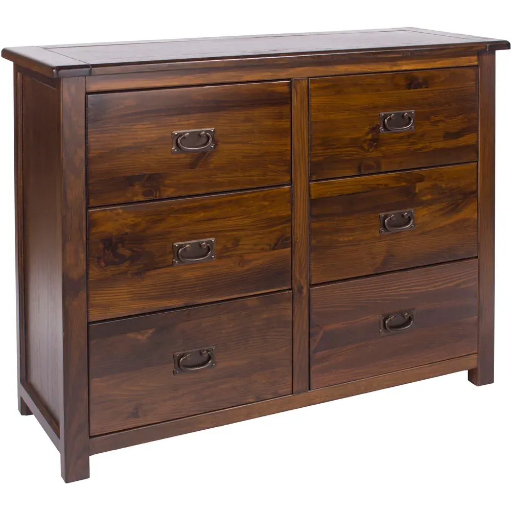 Boston 6 Drawer Wide Chest of Drawers - Brown