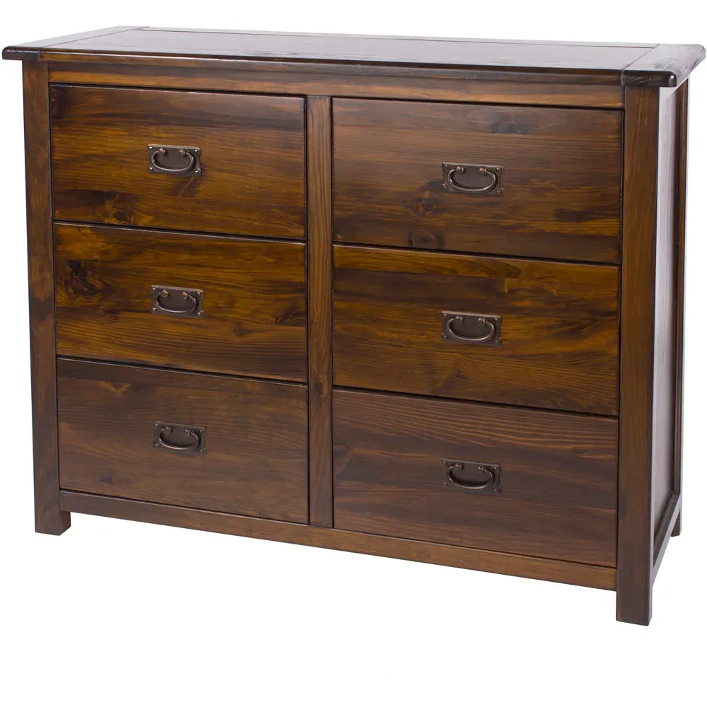 Boston 6 Drawer Wide Chest of Drawers - Brown