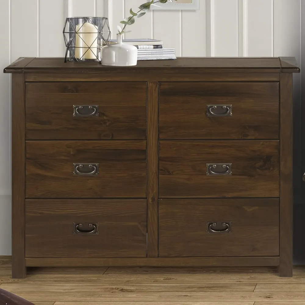 Boston 6 Drawer Wide Chest of Drawers - Brown image