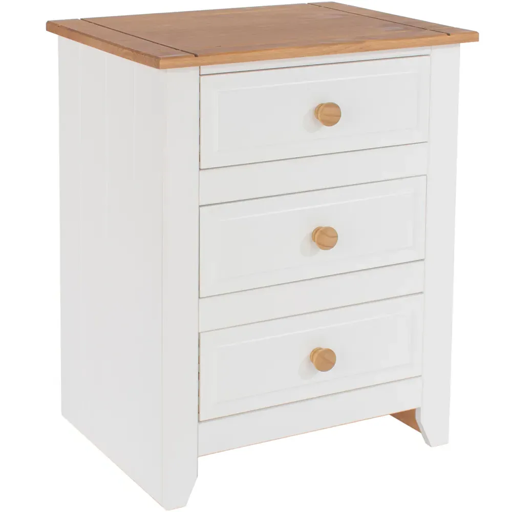 Capri 3 Drawer Bedside Table - White, Pine