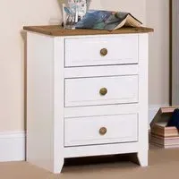 Capri 3 Drawer Bedside Table - White, Pine