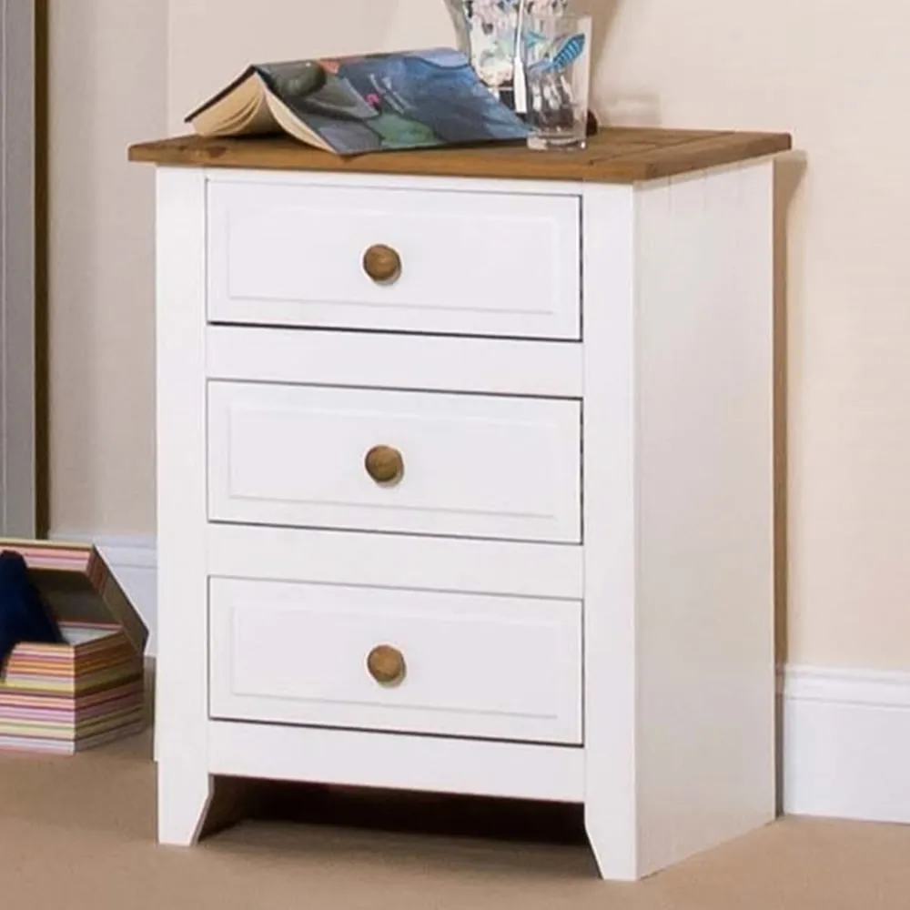 Capri 3 Drawer Bedside Table - White, Pine image