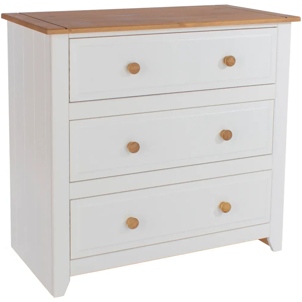 Capri 3 Drawer Chest of Drawers - White, Pine