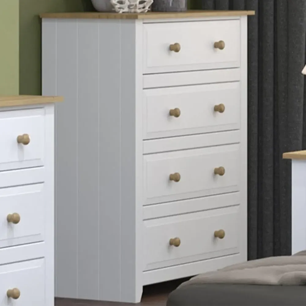 Capri 4 Drawer Chest of Drawers - White, Pine