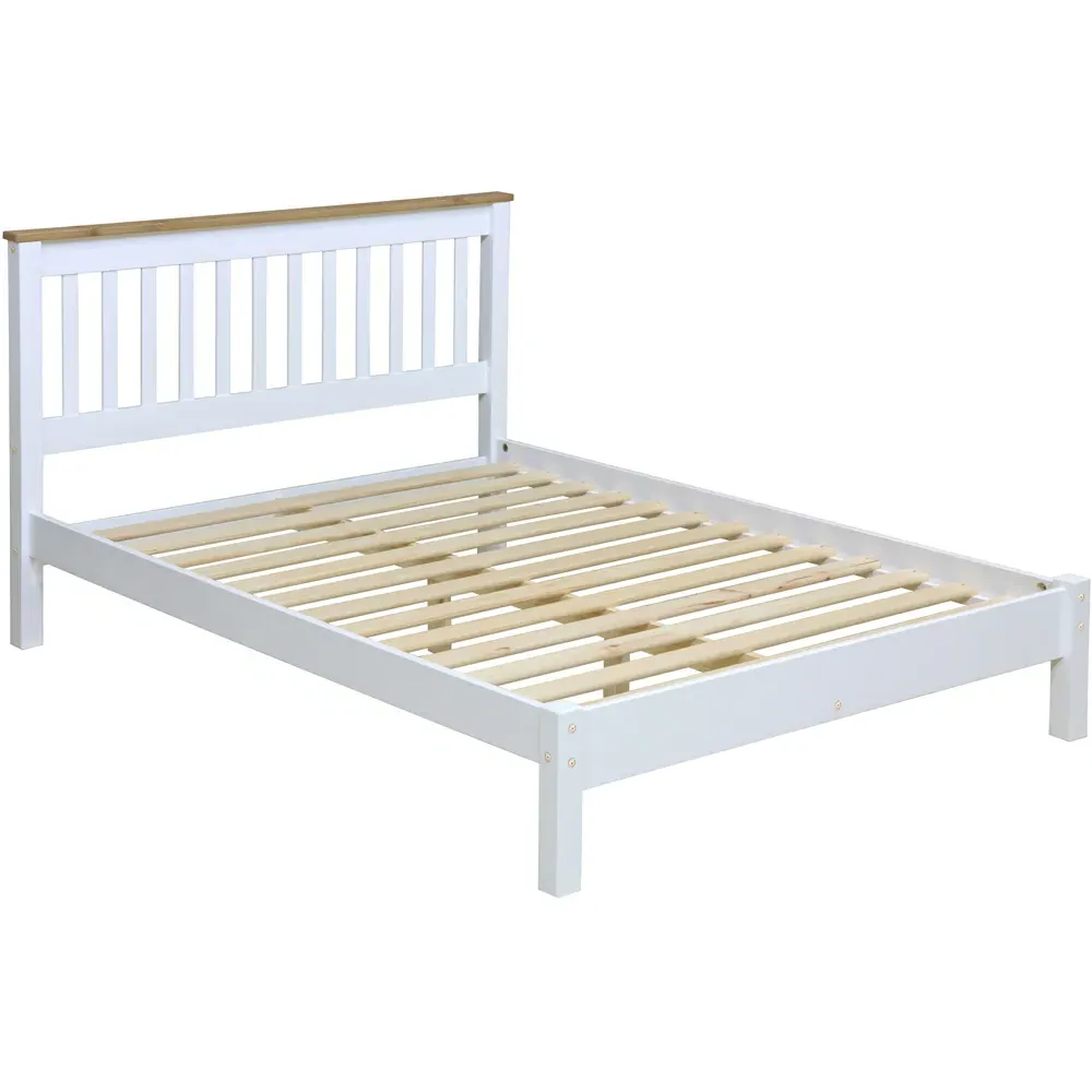 Capri Double Slatted Low End Bed Frame - White, Pine