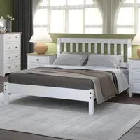 Capri Double Slatted Low End Bed Frame - White, Pine