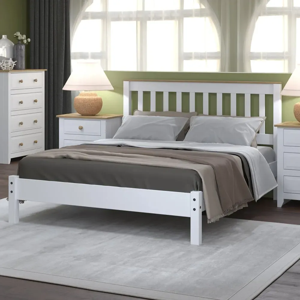 Capri Double Slatted Low End Bed Frame - White, Pine