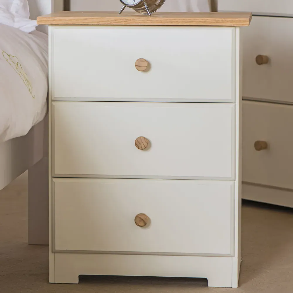 Colorado 3 Drawer Bedside Cabinet - White, Oak Effect image