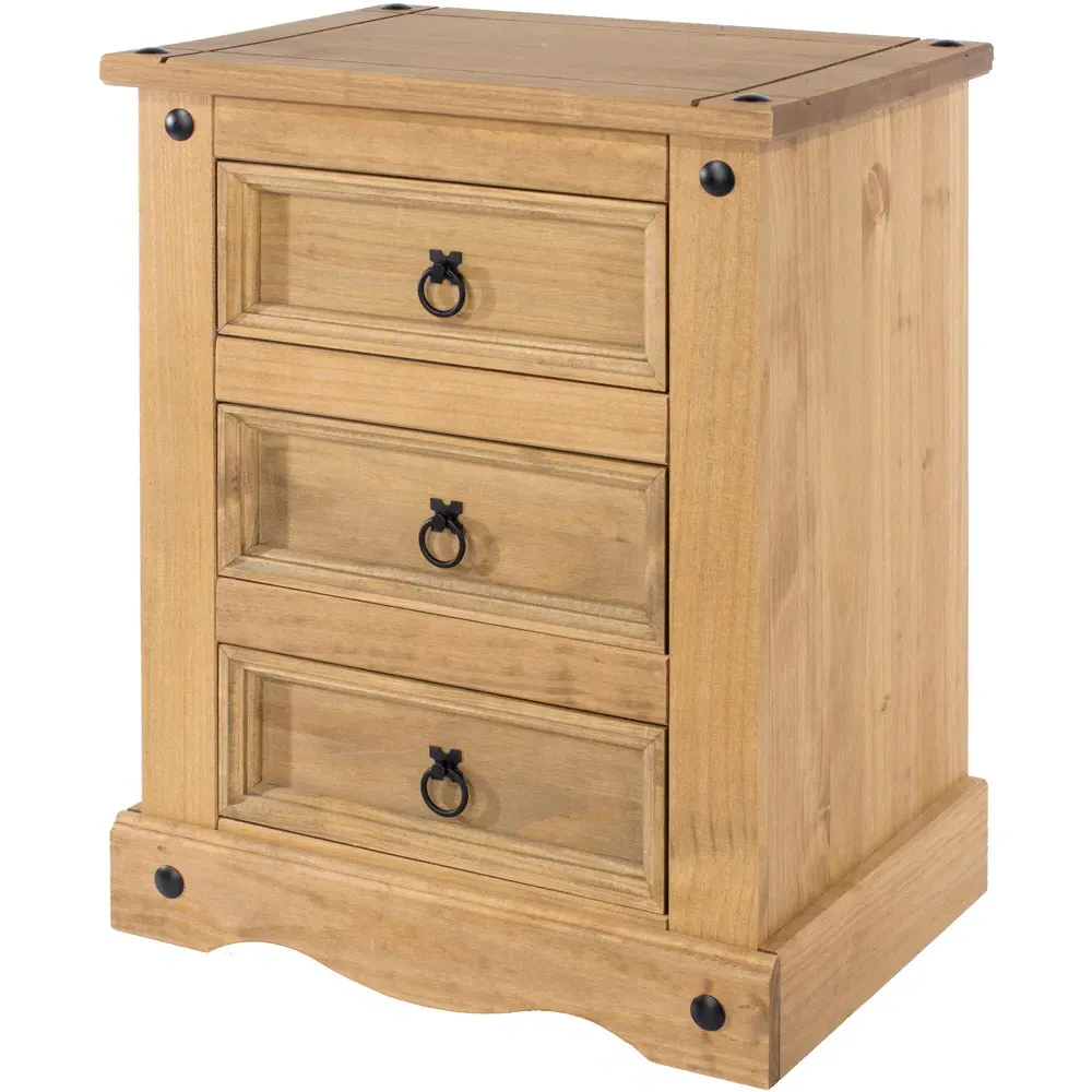 Corona 3 Drawer Bedside Cabinet - Brown, Pine