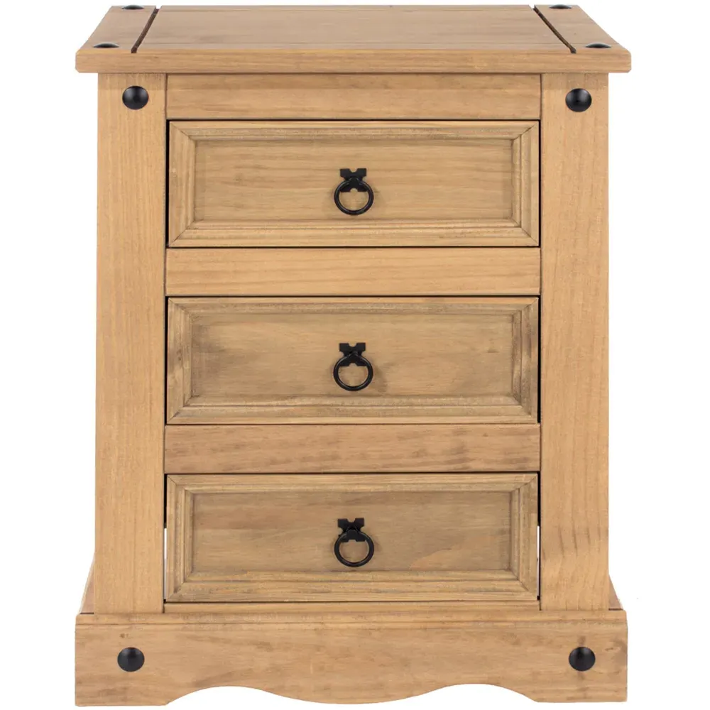 Corona 3 Drawer Bedside Cabinet - Brown, Pine