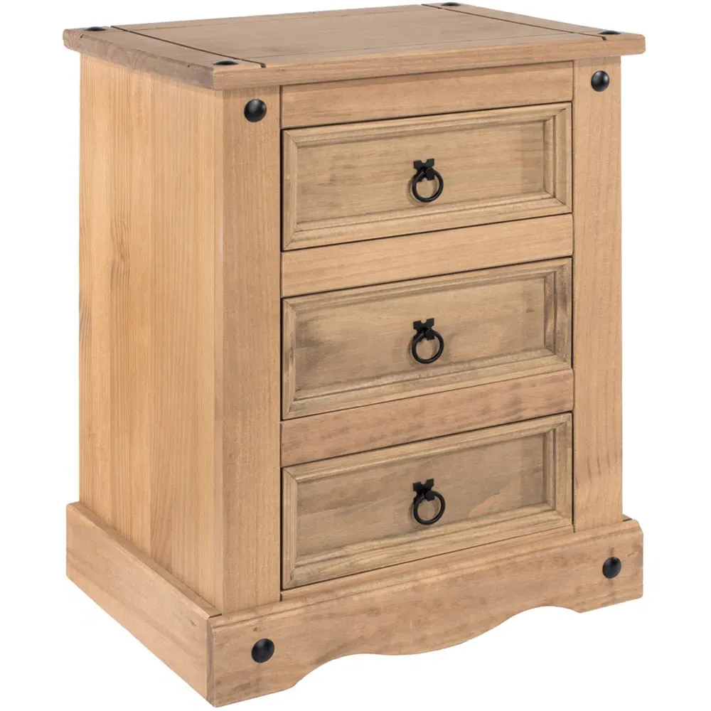 Corona 3 Drawer Bedside Cabinet - Brown, Pine