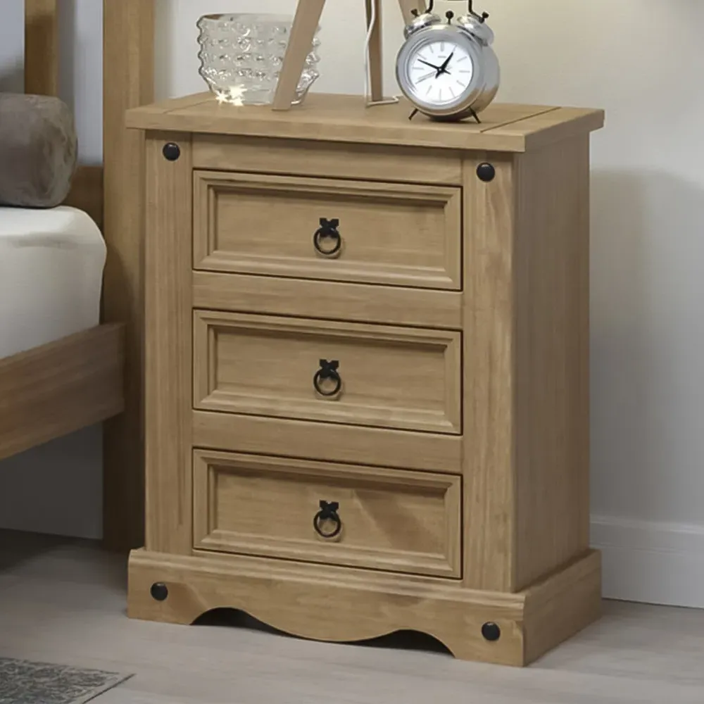 Corona 3 Drawer Bedside Cabinet - Brown, Pine image