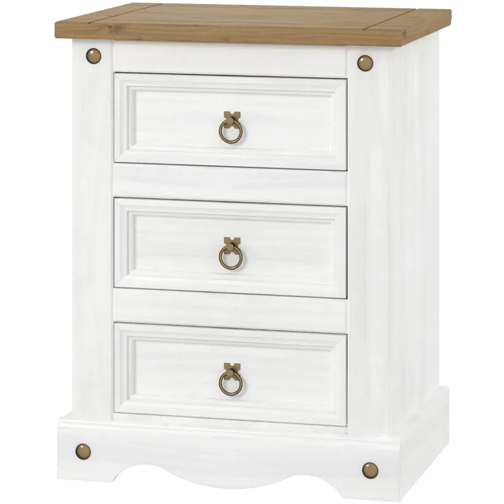 Corona 3 Drawer Bedside Cabinet - White, Pine