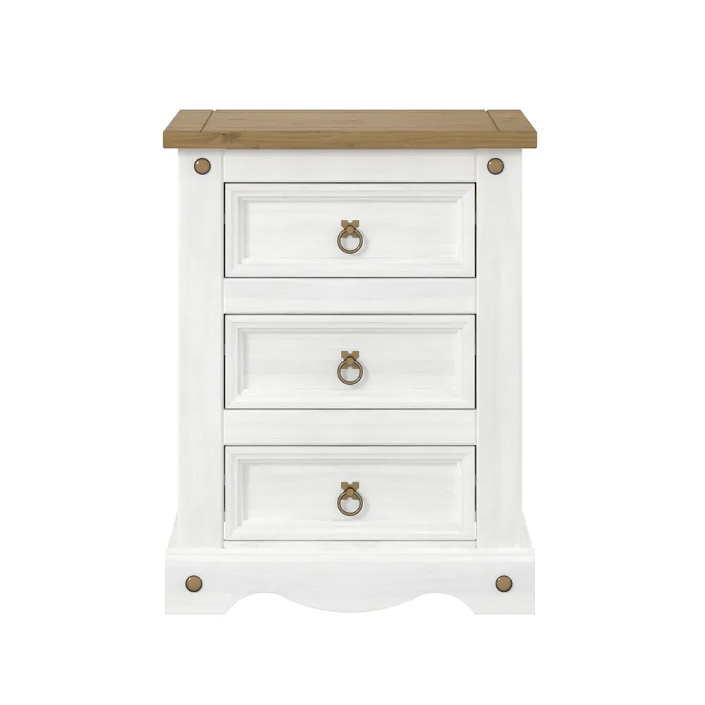 Corona 3 Drawer Bedside Cabinet - White, Pine