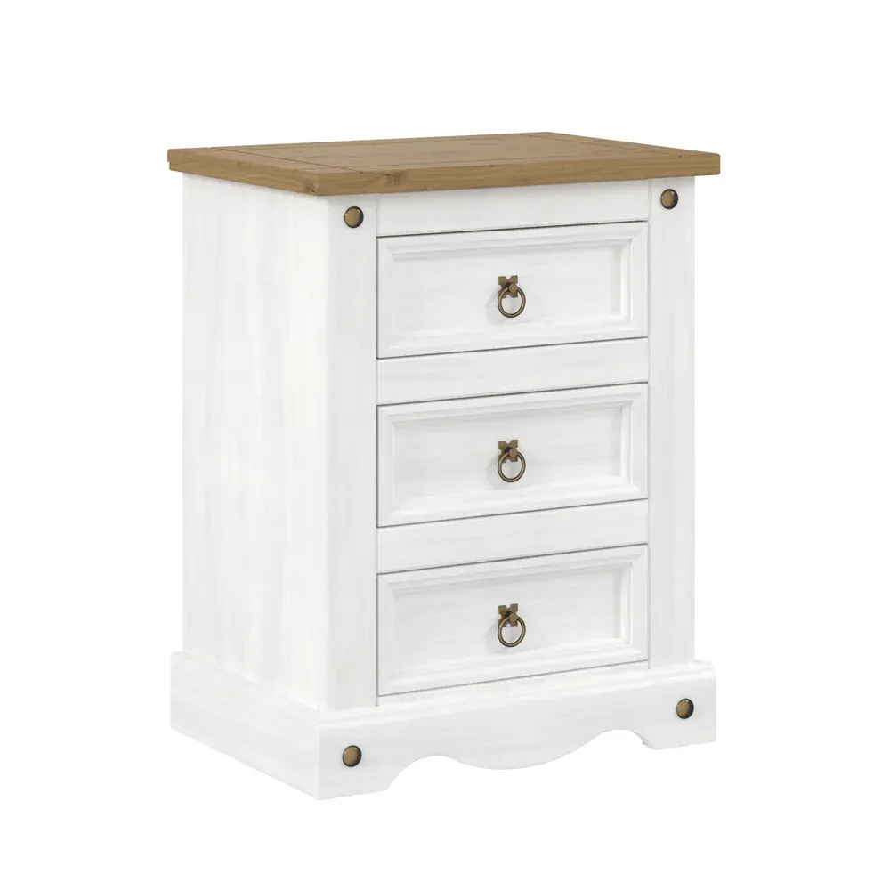 Corona 3 Drawer Bedside Cabinet - White, Pine