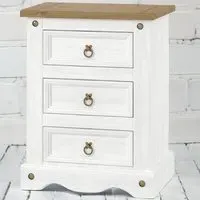 Corona 3 Drawer Bedside Cabinet - White, Pine