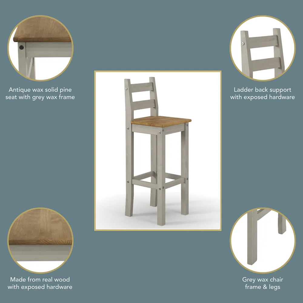 Corona High Bar Chair Set of 2 - Grey