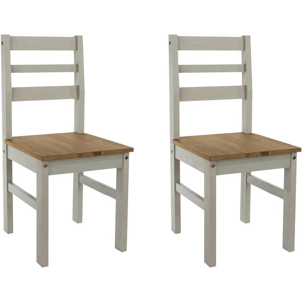 Corona Linea Set of 2 Ladder Back Dining Chairs - Grey, Pine