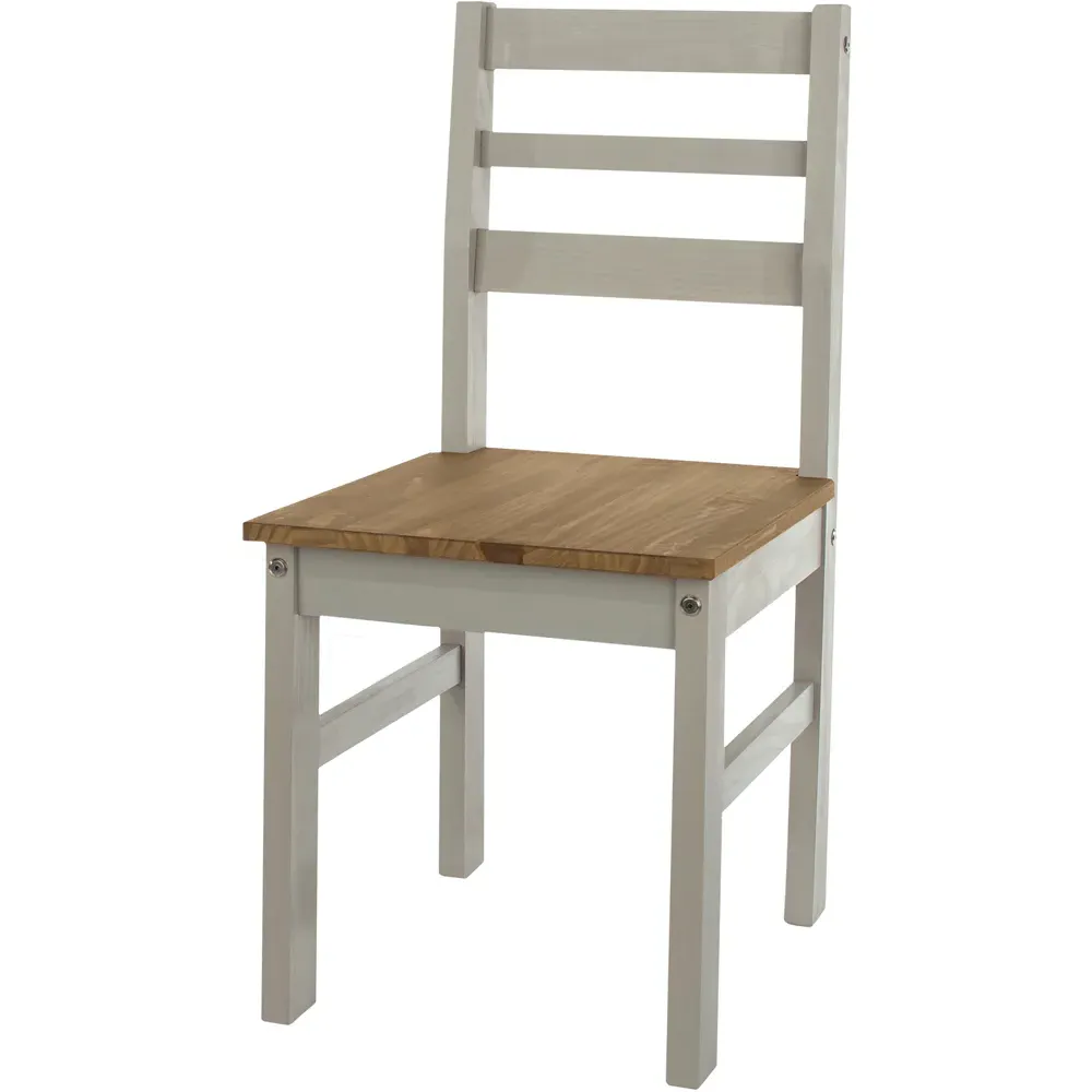 Corona Linea Set of 2 Ladder Back Dining Chairs - Grey, Pine