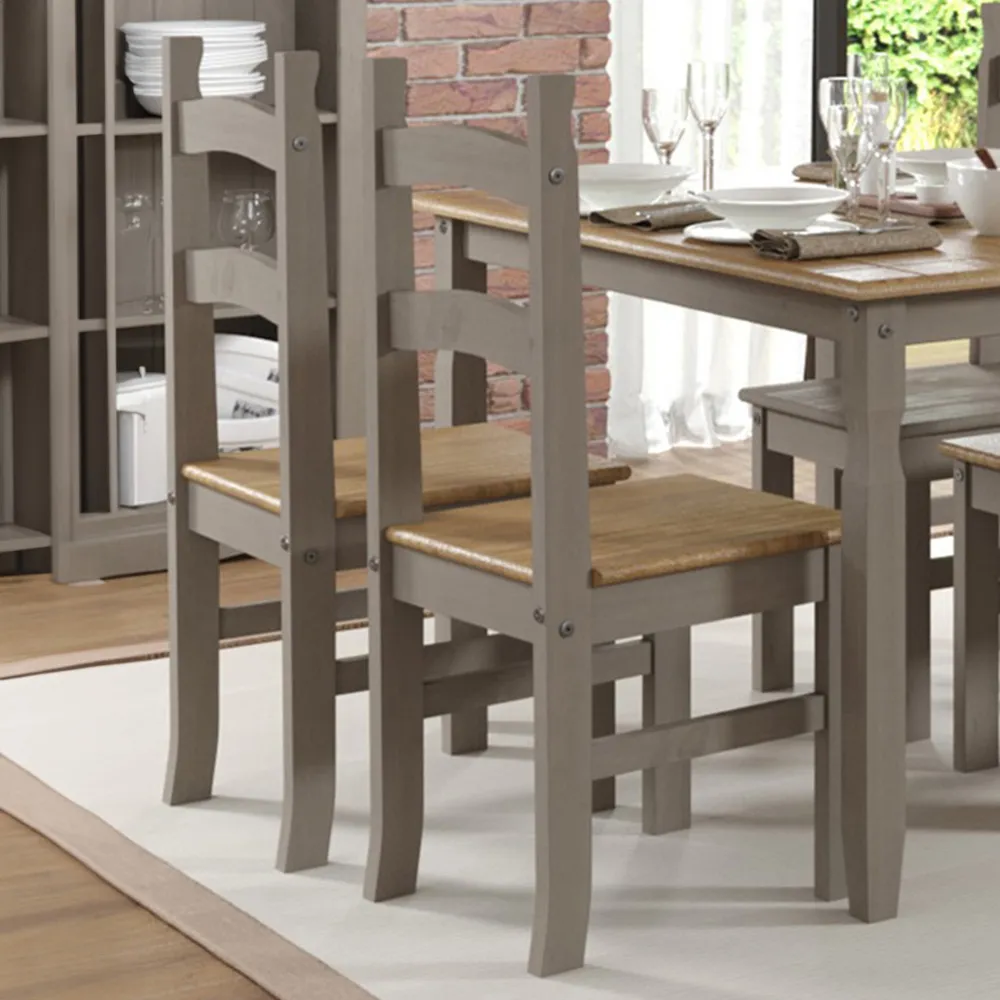 Corona Set of 2 Dining Chairs - Grey, Pine
