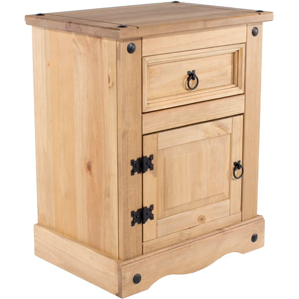 Corona Single Door Bedside Table with Drawer - Brown, Pine