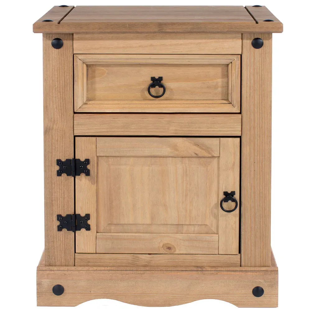 Corona Single Door Bedside Table with Drawer - Brown, Pine