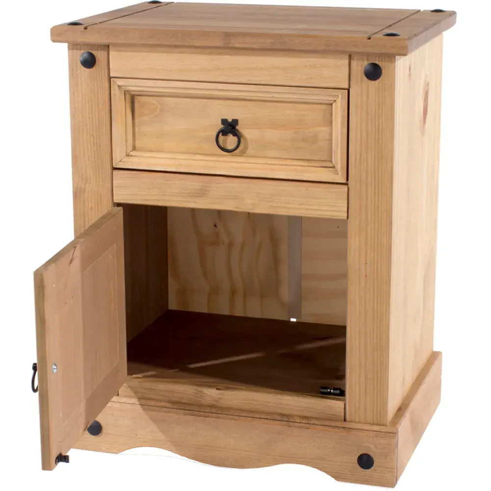 Corona Single Door Bedside Table with Drawer - Brown, Pine