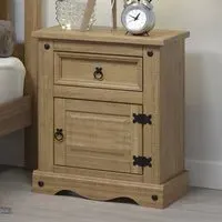 Corona Single Door Bedside Table with Drawer - Brown, Pine
