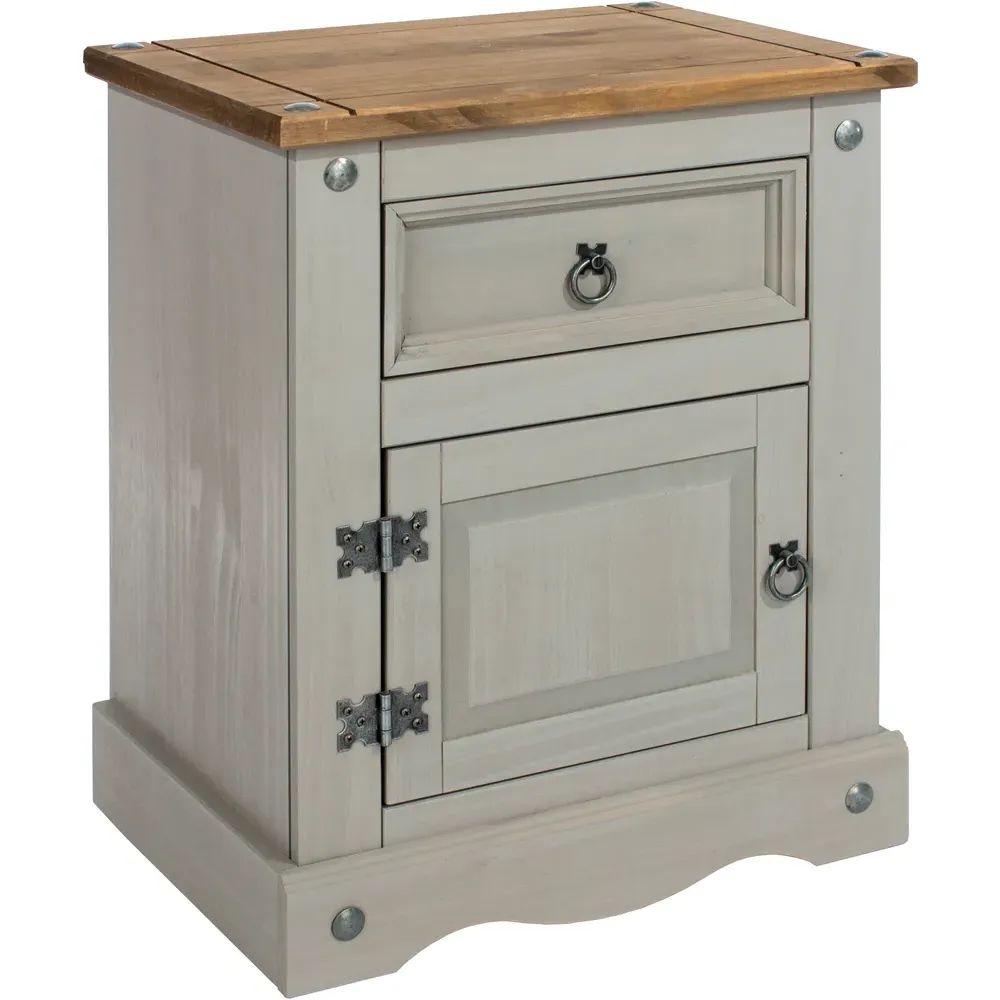 Corona Single Door Bedside Table with Drawer - Grey