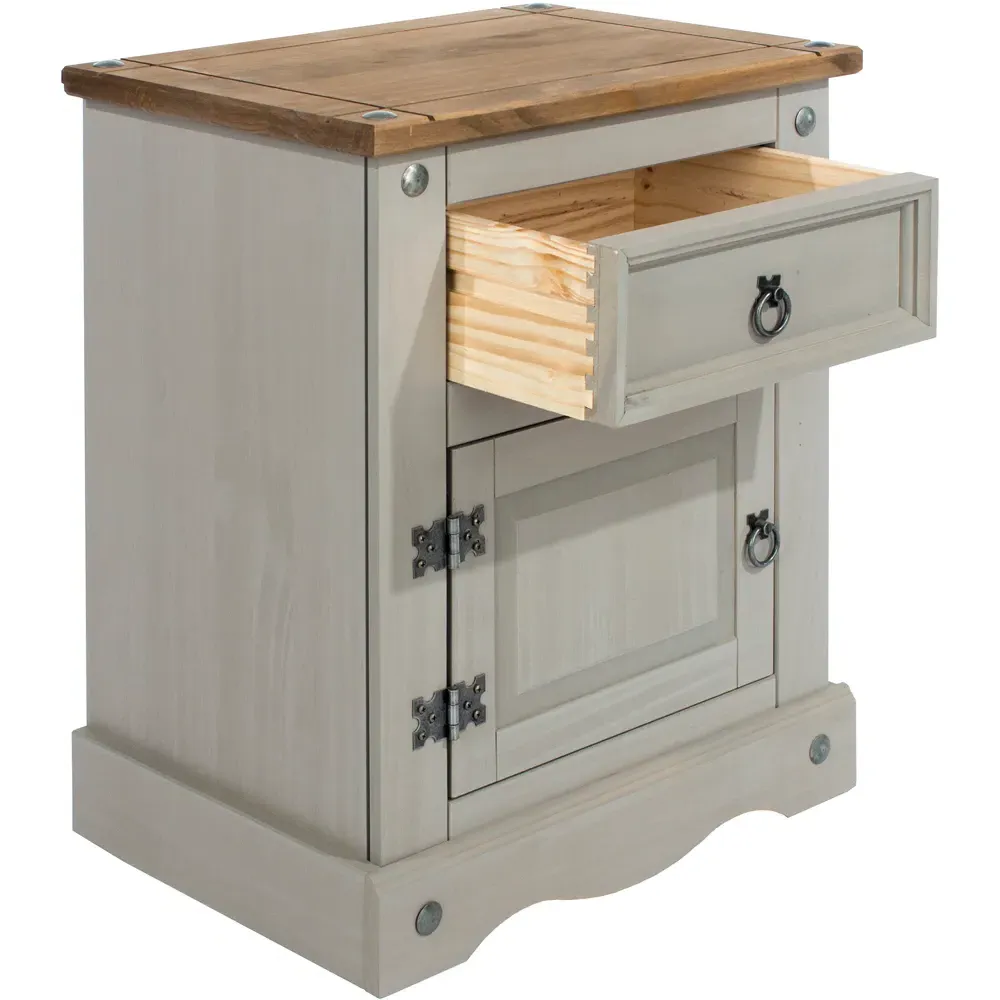 Corona Single Door Bedside Table with Drawer - Grey